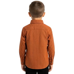 Camisa Infantil Laço Forte Manga Longa Xadrez Laranja Abóbora Logo Laranja Ref:1711
