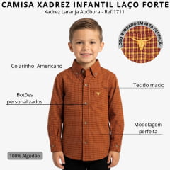 Camisa Infantil Laço Forte Manga Longa Xadrez Laranja Abóbora Logo Laranja Ref:1711
