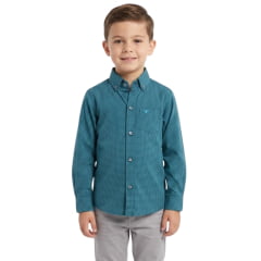 Camisa Infantil Laço Forte Manga Longa Xadrez Verde Água Logo Azul Claro Ref:1711 Camisa Infantil Laço Forte Manga Longa Xadrez Verde Água Logo Azul Claro Ref:1711