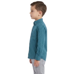 Camisa Infantil Laço Forte Manga Longa Xadrez Verde Água Logo Azul Claro Ref:1711