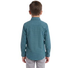 Camisa Infantil Laço Forte Manga Longa Xadrez Verde Água Logo Azul Claro Ref:1711