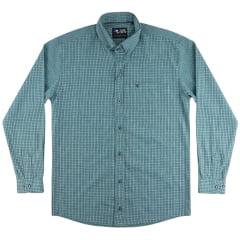 Camisa Infantil Laço Forte Manga Longa Xadrez Verde Àgua Logo Preto Ref:1711