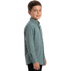 Camisa Infantil Laço Forte Manga Longa Xadrez Verde Àgua Logo Preto Ref:1711