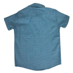 Camisa Infantil Laço Forte Xadrez Azul Claro Manga Curta Com Logo Verde Neon Ref:1710