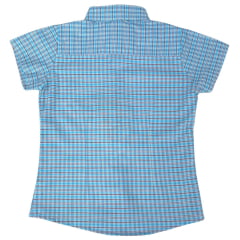 Camisa Infantil Laço Forte Xadrez Azul Claro/Vermelho Manga Curta Logo Azul Ref: 2024