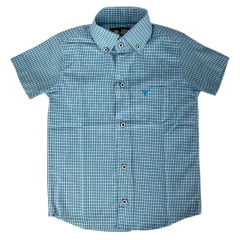 Camisa Infantil Laço Forte Xadrez Azul Com Logo Azul Manga Curta Ref:1710