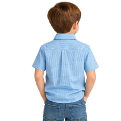 Camisa Infantil Laço Forte Xadrez Azul Com Logo Azul Manga Curta Ref:1710