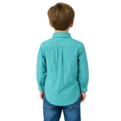 Camisa Infantil Laço Forte Xadrez Azul Com Logo Azul Manga Longa Ref:1711