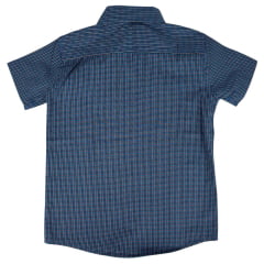 Camisa Infantil Laço Forte Xadrez Azul Escuro Manga Curta Com Logo Laranja Neon Ref:1710