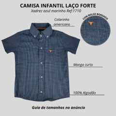 Camisa Infantil Laço Forte Xadrez Azul Escuro Manga Curta Com Logo Laranja Neon Ref:1710