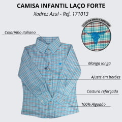 Camisa Infantil Laço Forte Xadrez Azul/Vermelho Manga Longa Com Logo Azul Ref:2025