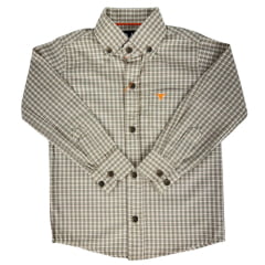Camisa Infantil Laço Forte Xadrez Bege Manga Longa Com Logo Laranja Neon Ref:1711