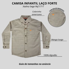 Camisa Infantil Laço Forte Xadrez Bege Manga Longa Com Logo Laranja Neon Ref:1711