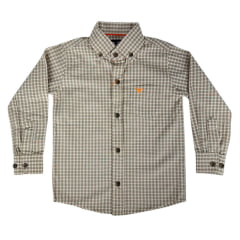 Camisa Infantil Laço Forte Xadrez Bege Manga Longa Com Logo Laranja Neon Ref:1711
