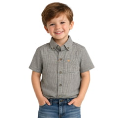 Camisa Infantil Laço Forte Xadrez Caqui Logo Laranja Manga Curta Ref:1710