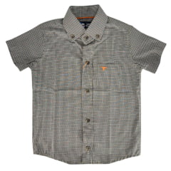 Camisa Infantil Laço Forte Xadrez Caqui Logo Laranja Manga Curta Ref:1710