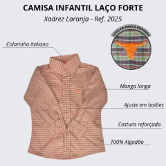 Camisa Infantil Laço Forte Xadrez Com Logo Laranja Manga Longa Ref:2025