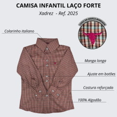 Camisa Infantil Laço Forte Xadrez Com Logo Rosa Manga Longa Ref:2025