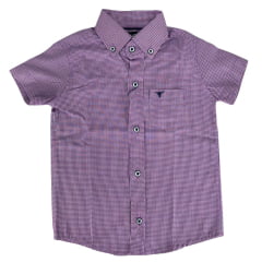 Camisa Infantil Laço Forte Xadrez Lilás Com Logo Azul Manga Curta Ref:1710