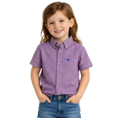 Camisa Infantil Laço Forte Xadrez Lilás Com Logo Azul Manga Curta Ref:1710