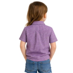 Camisa Infantil Laço Forte Xadrez Lilás Com Logo Azul Manga Curta Ref:1710