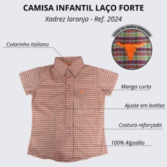 Camisa infantil Laço Forte Xadrez Logo Laranja Manga Curta Ref:2024