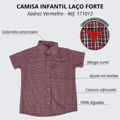 Camisa Infantil Laço Forte Xadrez Logo Vermelho Manga Curta Ref:171013