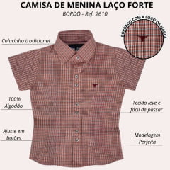 Camisa Infantil Laço Forte Xadrez Manga Curta Bordô Ref:2024