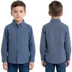Camisa Infantil Laço Forte Xadrez Manga Longa Azul Com Logo Bordado No Mesmo Tom - Ref:1711 Camisa Infantil Laço Forte Xadrez Manga Longa Azul Com Logo Bordado No Mesmo Tom - Ref:1711