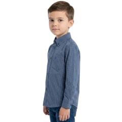 Camisa Infantil Laço Forte Xadrez  Manga Longa Azul Com Logo Bordado No Mesmo Tom - Ref:1711