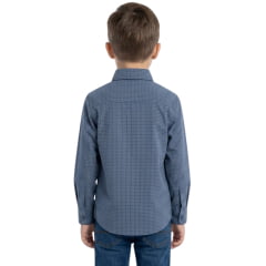 Camisa Infantil Laço Forte Xadrez  Manga Longa Azul Com Logo Bordado No Mesmo Tom - Ref:1711