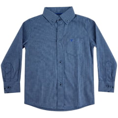 Camisa Infantil Laço Forte Xadrez  Manga Longa Azul Com Logo Bordado No Mesmo Tom - Ref:1711
