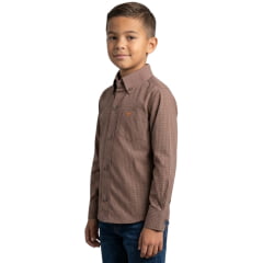 Camisa Infantil Laço Forte Xadrez Manga Longa Laranja Logo Bordado Ref:1711