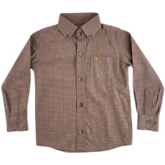 Camisa Infantil Laço Forte Xadrez Manga Longa Laranja Logo Bordado Ref:1711