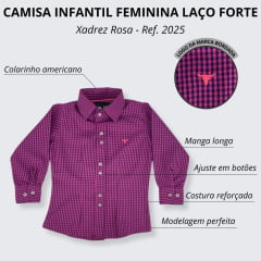 Camisa Infantil Laço Forte Xadrez Manga Longa - Ref 2025 - Escolha a cor