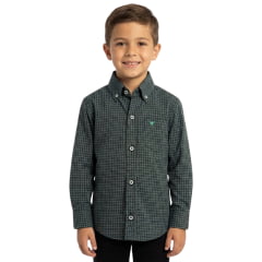 Camisa Infantil Laço Forte Xadrez Manga Longa Verde Escuro Logo Verde Claro Ref:1711