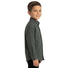 Camisa Infantil Laço Forte Xadrez Manga Longa Verde Escuro Logo Verde Claro Ref:1711