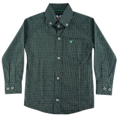 Camisa Infantil Laço Forte Xadrez Manga Longa Verde Escuro Logo Verde Claro Ref:1711