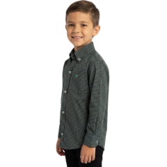 Camisa Infantil Laço Forte Xadrez Manga Longa Verde Escuro Logo Verde Claro Ref:1711