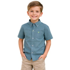 Camisa Infantil Laço Forte Xadrez Verde Azul Com Logo Verde Limão Manga Curta Ref:1710 Camisa Infantil Laço Forte Xadrez Verde Azul Com Logo Verde Limão Manga Curta Ref:1710