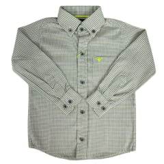 Camisa Infantil Laço Forte Xadrez Verde Claro Manga Longa Com Logo Verde Neon Ref:1711