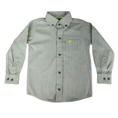 Camisa Infantil Laço Forte Xadrez Verde Claro Manga Longa Com Logo Verde Neon Ref:1711