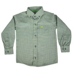 Camisa Infantil Laço Forte Xadrez Verde Claro Manga Longa Com Logo Verde Neon Ref:1711
