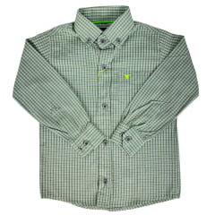 Camisa Infantil Laço Forte Xadrez Verde Claro Manga Longa Com Logo Verde Neon Ref:1711