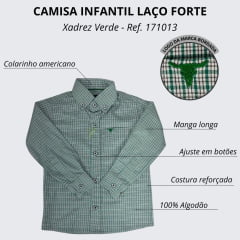 Camisa Infantil Laço Forte Xadrez Verde Manga Longa Logo Verde Ref:171013