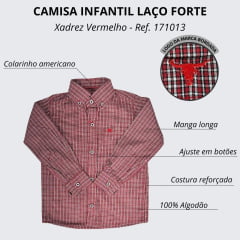 Camisa Infantil Laço Forte Xadrez Vermelha Manga Longa Com Logo Vermelho Ref:171013