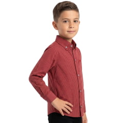 Camisa Infantil Laço Forte Xadrez Vermelho Logo Bordado Ref:1711