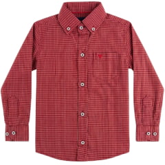 Camisa Infantil Laço Forte Xadrez Vermelho Logo Bordado Ref:1711