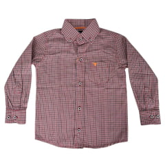 Camisa Infantil Laço Forte Xadrez Vermelho Com Logo Laranja Manga Longa Ref:1711