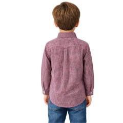 Camisa Infantil Laço Forte Xadrez Vermelho Com Logo Laranja Manga Longa Ref:1711